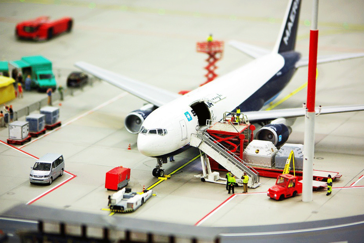 Air cargo being loaded onto an aircraft at the airport